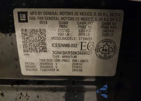 2019 Chevrolet Blazer Premier из США, поврежденный, VIN 3GNKBKRS0KS666037